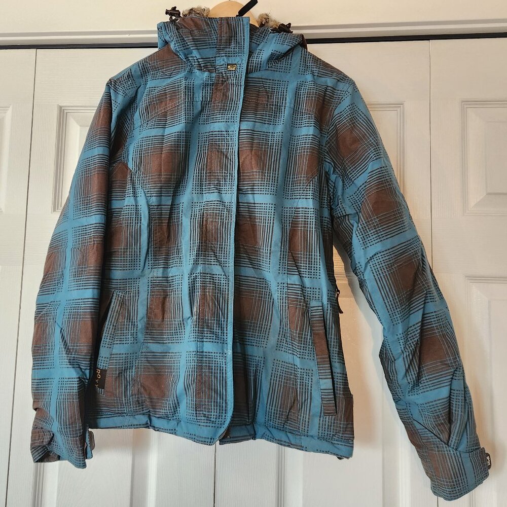 Roxy plaid snowboarding ski snow mobile jacket coat fur - Picture 3 of 15